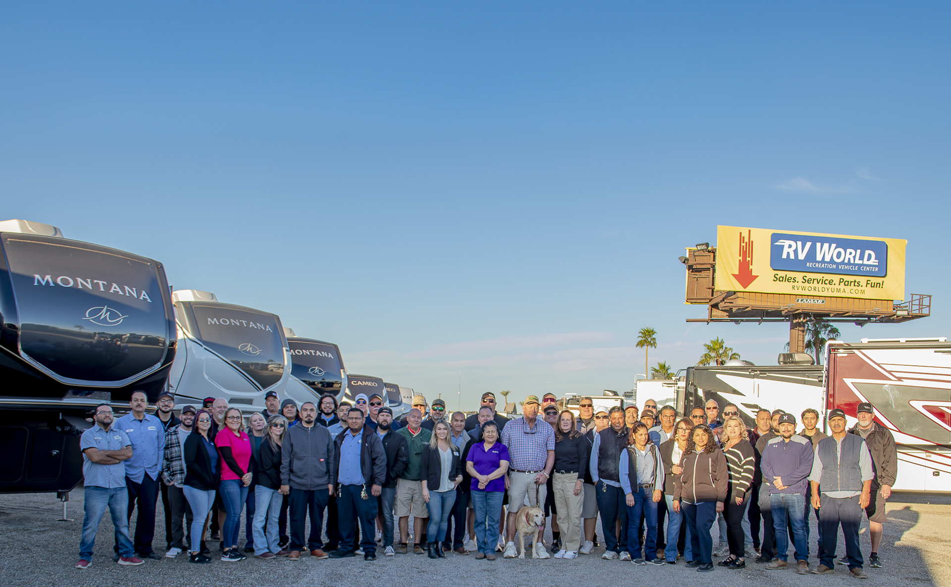 The RV World Yuma team on the sales lot